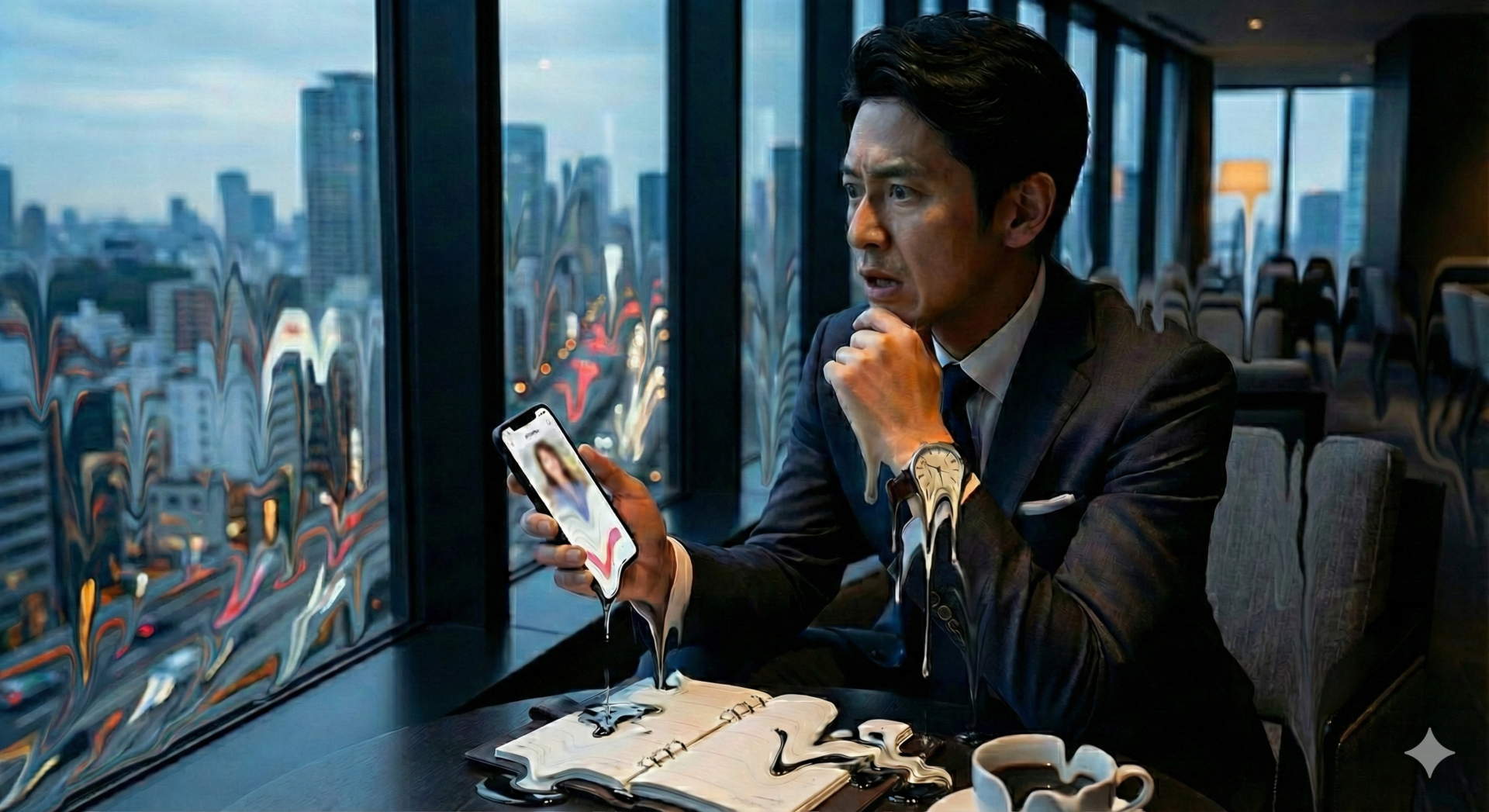 スマホをみて悩む男性_時間が溶ける